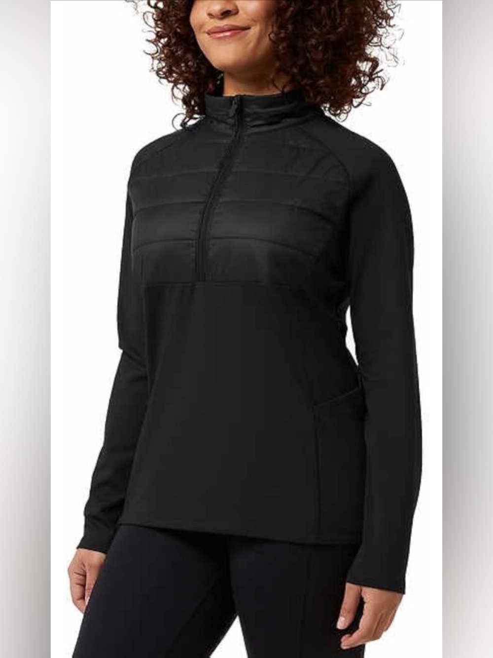 32 Degrees Black Half-Zip Quilted-Panel Pullover
